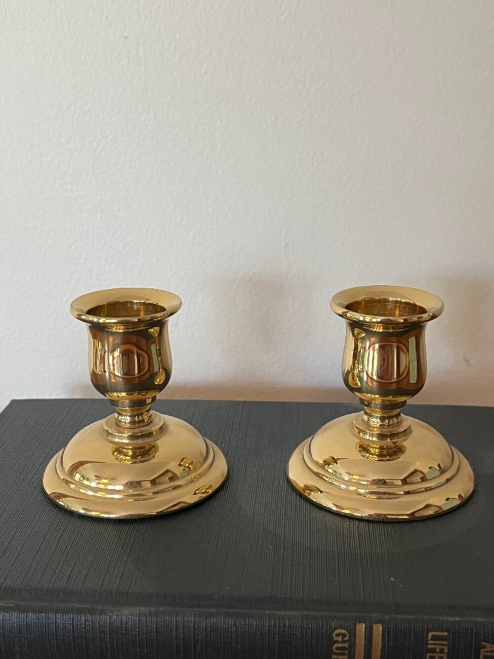 2 Partylite Brass Gold Short Taper Candlestick Candle Holders 2.25" New in Box